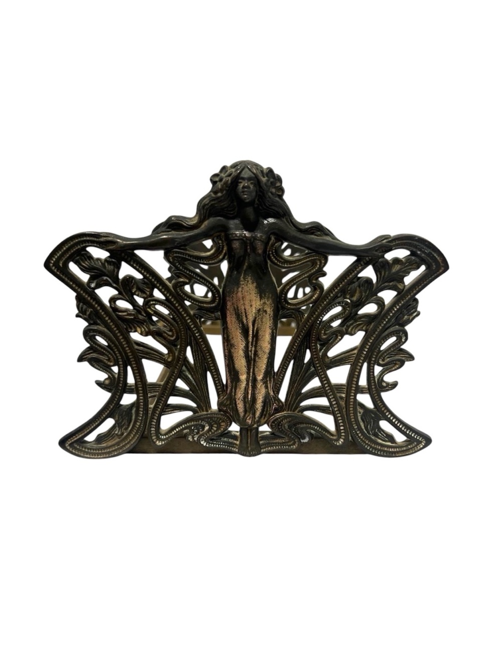Vintage Art Nouveau Lady Expandable Brass Book Rack Holder